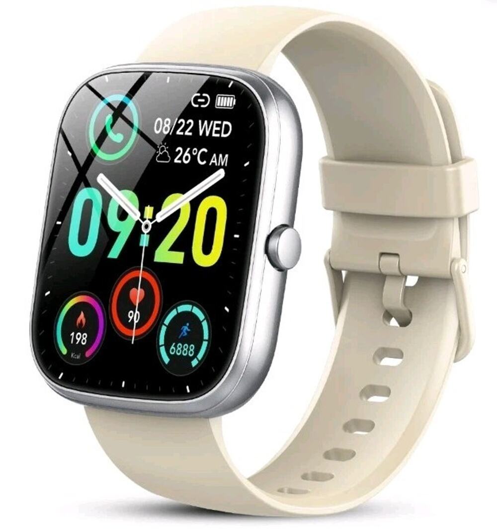 Smart Bracelet 1.91" HD Touch Screen Fitness Tracker Bluetooth Call Beige Band